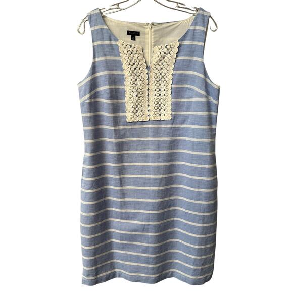 Talbots Dresses & Skirts - Talbots Split V Crochet Lace Neck Sleeveless Dress Women 10 Blue White Stripe